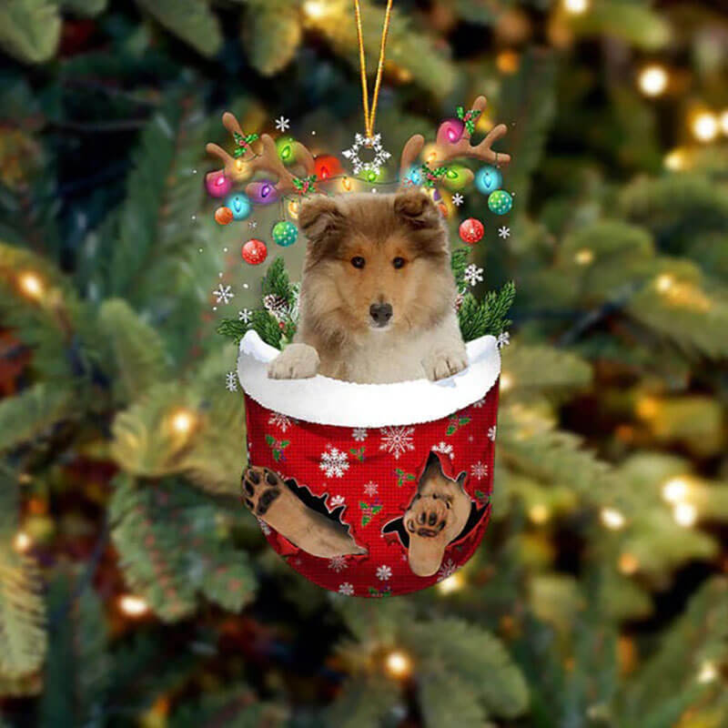 Rough Collie In Snow Pocket Christmas Ornament SP269-Jolura