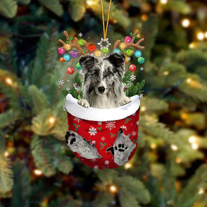 Shetland Sheepdog In Snow Pocket Christmas Ornament SP271-Jolura