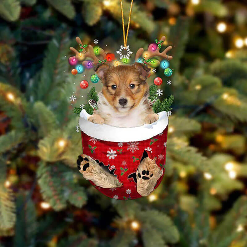 Shetland Sheepdog In Snow Pocket Christmas Ornament SP272-Jolura