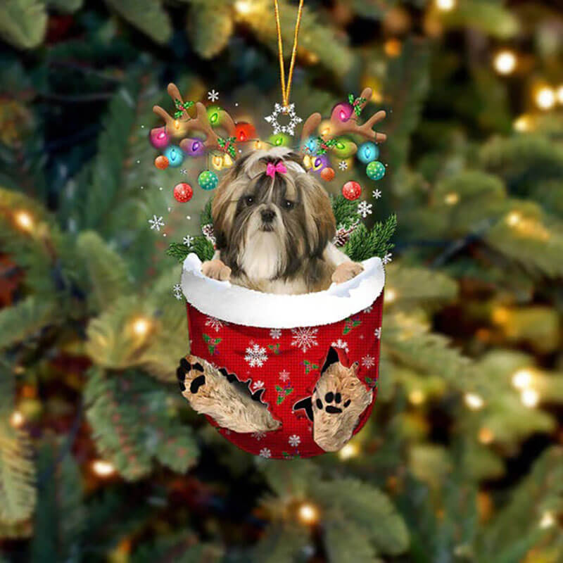 Shih Tzu In Snow Pocket Christmas Ornament SP274-Jolura