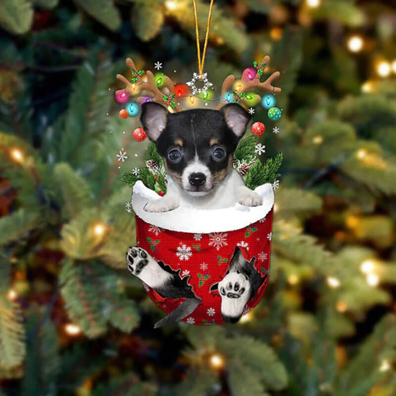 Toy Fox Terrier In Snow Pocket Christmas Ornament SP277-Jolura