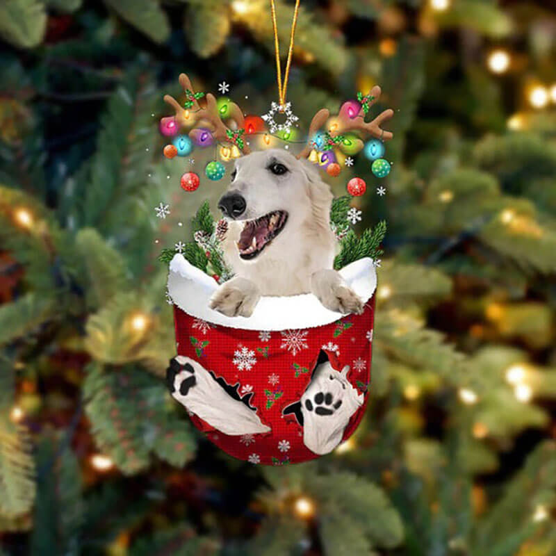 Borzoi In Snow Pocket Christmas Ornament SP281-Jolura