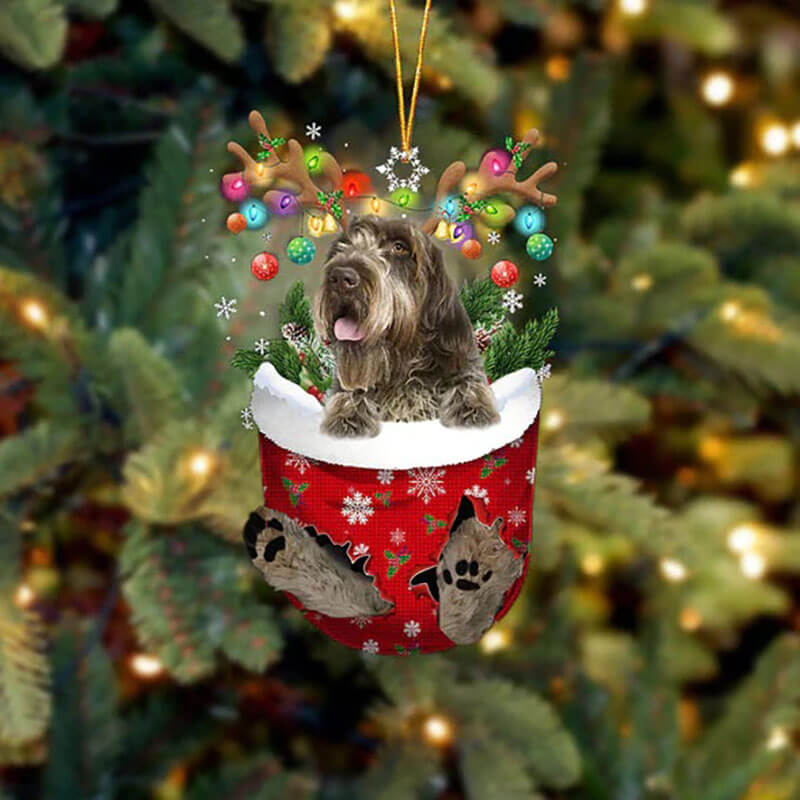 Wirehaired Pointing Griffon In Snow Pocket Christmas Ornament SP288-Jolura