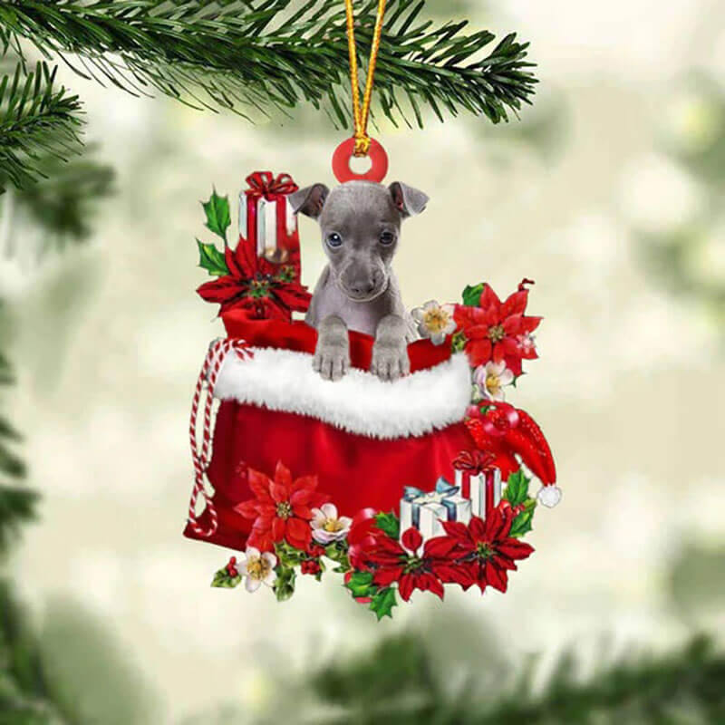 Italian Greyhound In Gift Bag Christmas Ornament GB003-Jolura