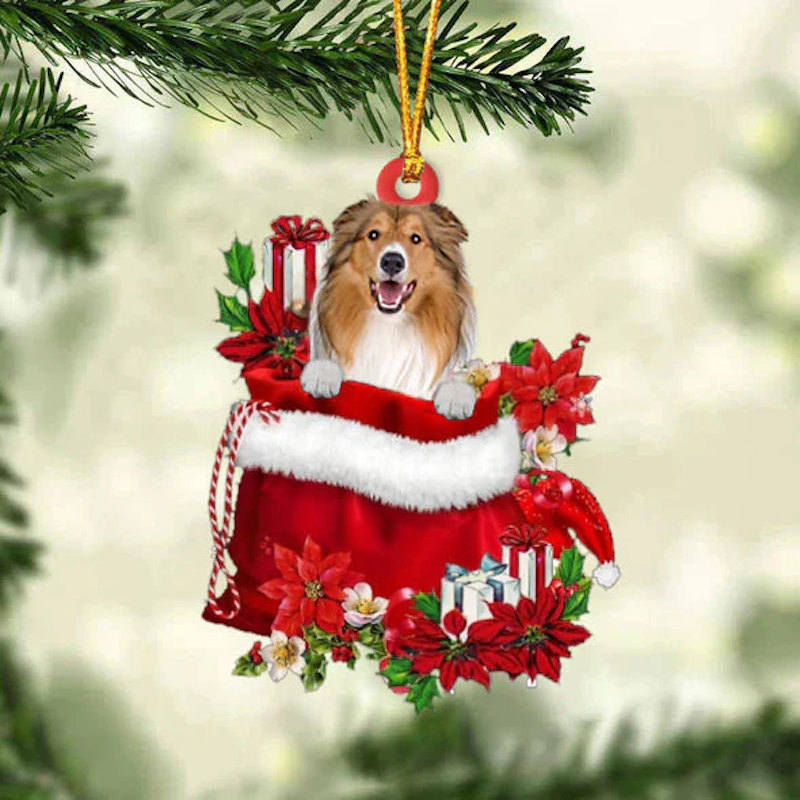 Rough Collie In Gift Bag Christmas Ornament GB016-Jolura
