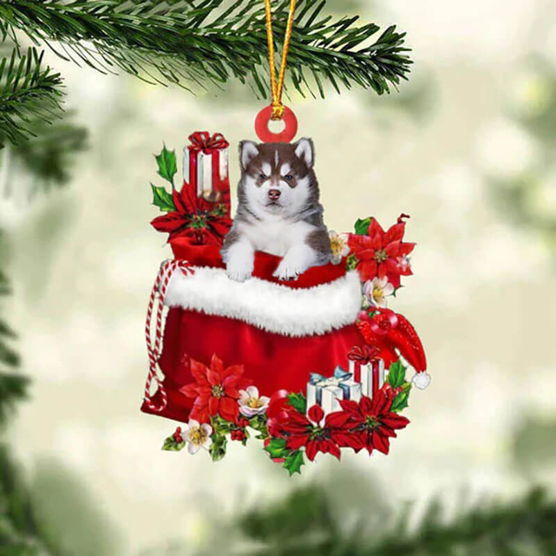 Husky In Gift Bag Christmas Ornament GB029-Jolura