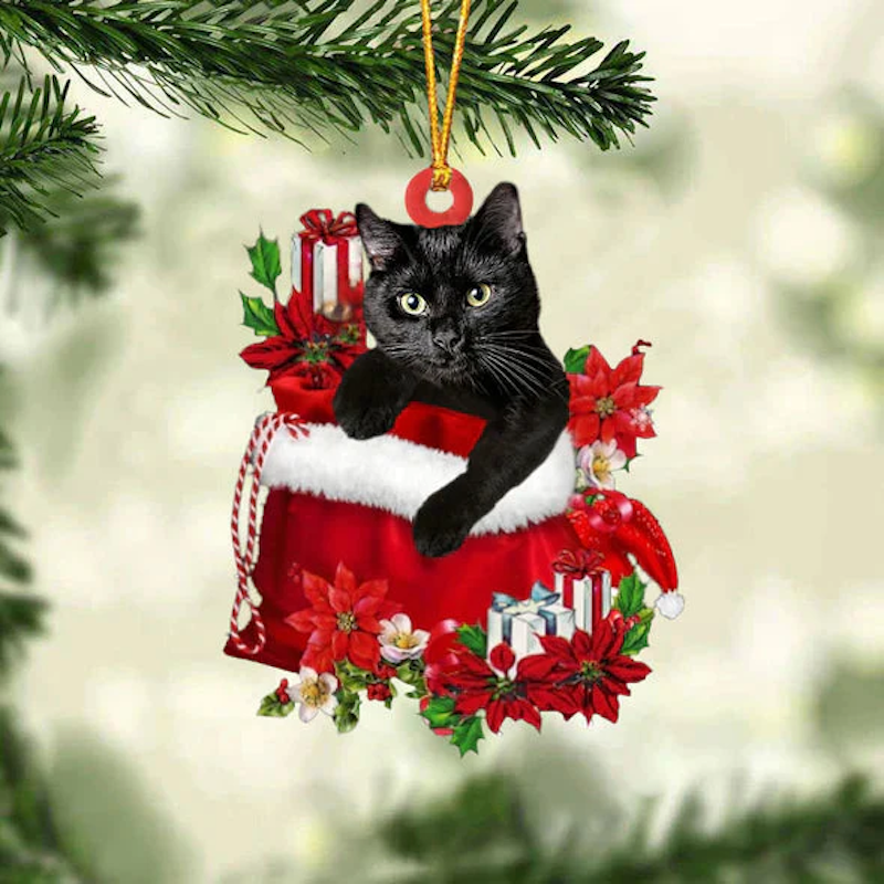 Black Cat In Gift Bag Christmas Ornament GB033-Jolura