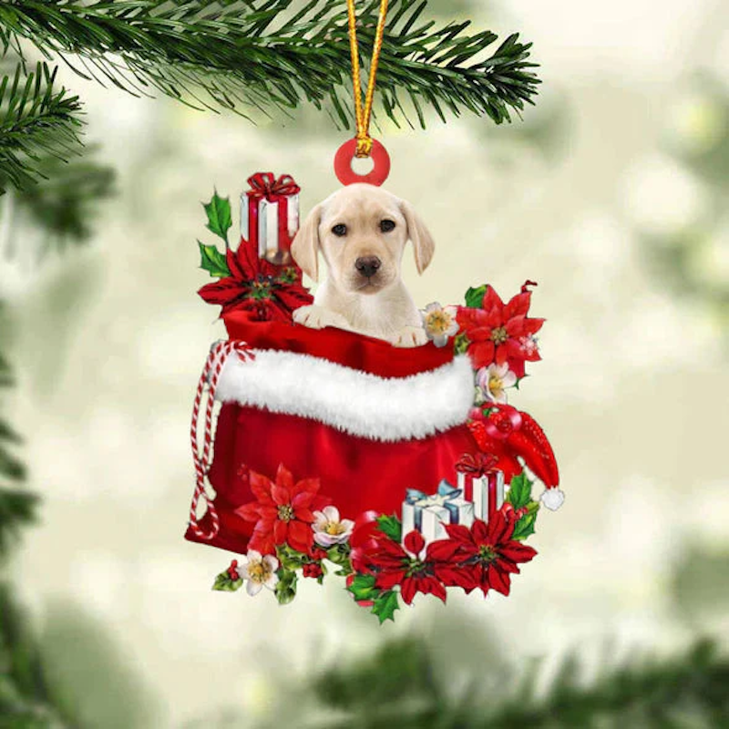 Yellow Labrador In Gift Bag Christmas Ornament GB041-Jolura