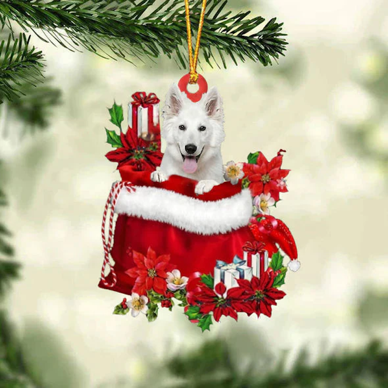 White German Shepherd In Gift Bag Christmas Ornament GB042-Jolura