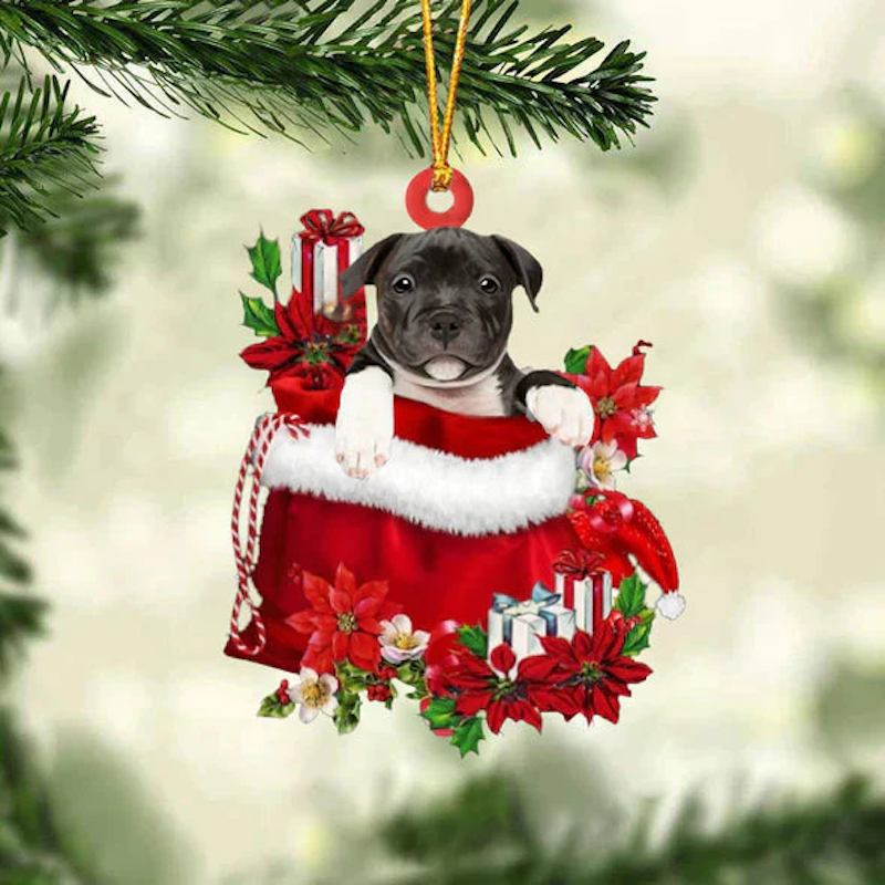 Staffordshire Bull Terrier In Gift Bag Christmas Ornament GB043-Jolura