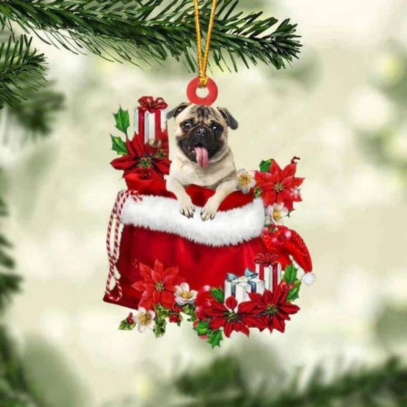 Pug In Gift Bag Christmas Ornament GB054-Jolura
