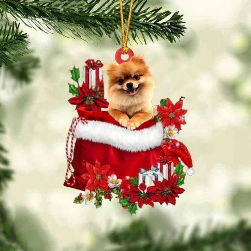 Pomeranian In Gift Bag Christmas Ornament GB056-Jolura