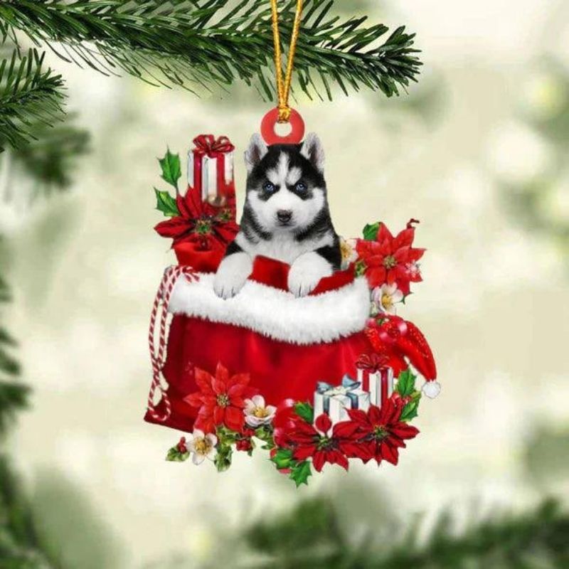 Husky In Gift Bag Christmas Ornament GB065-Jolura