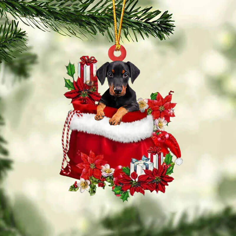 Doberman In Gift Bag Christmas Ornament GB078-Jolura
