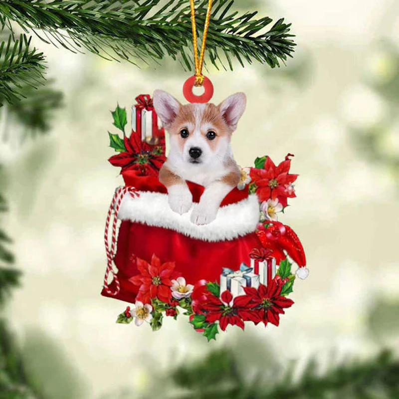 Corgi In Gift Bag Christmas Ornament GB082-Jolura