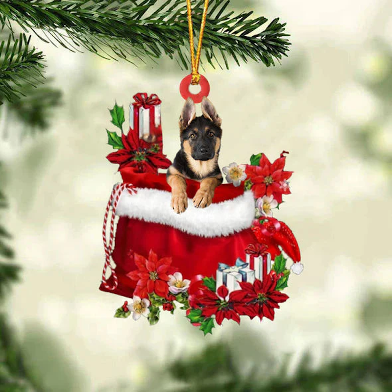 German Shepherd In Gift Bag Christmas Ornament GB083-Jolura
