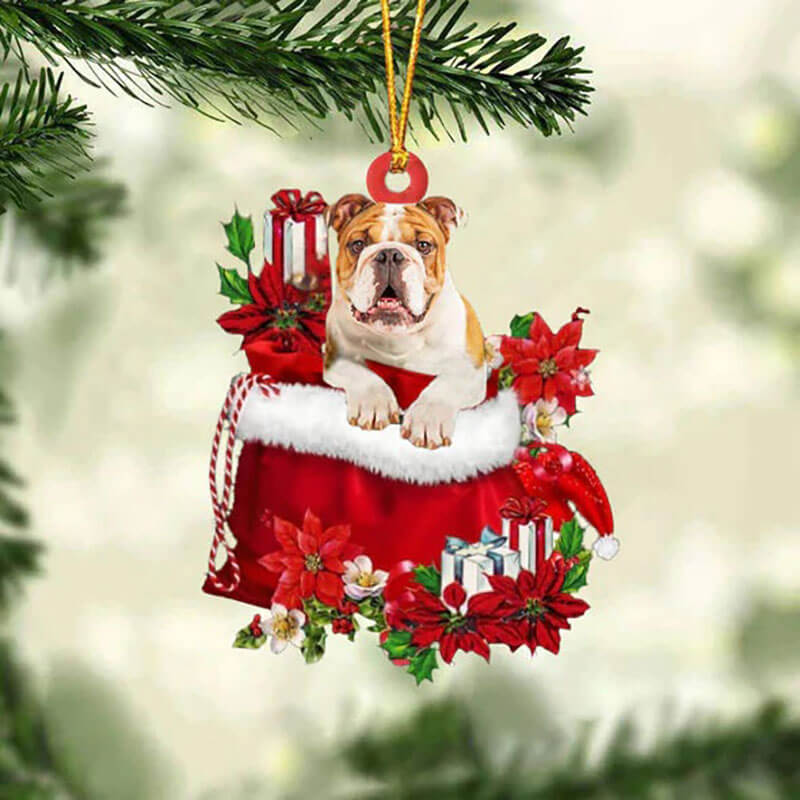 Bulldog In Gift Bag Christmas Ornament GB089-Jolura