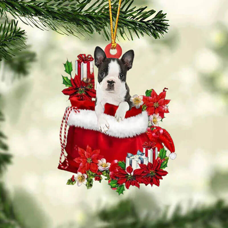 Boston Terrier In Gift Bag Christmas Ornament GB093-Jolura