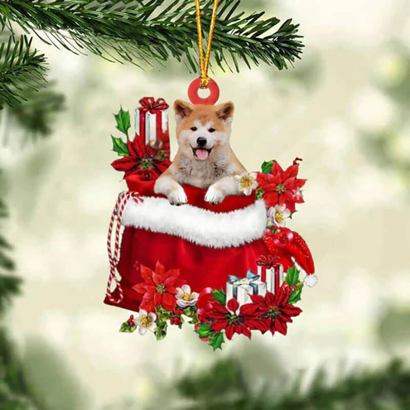 AkitaInu In Gift Bag Christmas Ornament GB098-Jolura