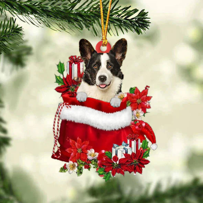 Welsh Corgi In Gift Bag Christmas Ornament GB101-Jolura