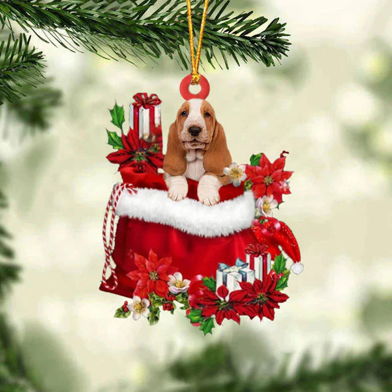 Basset Hound In Gift Bag Christmas Ornament GB105-Jolura