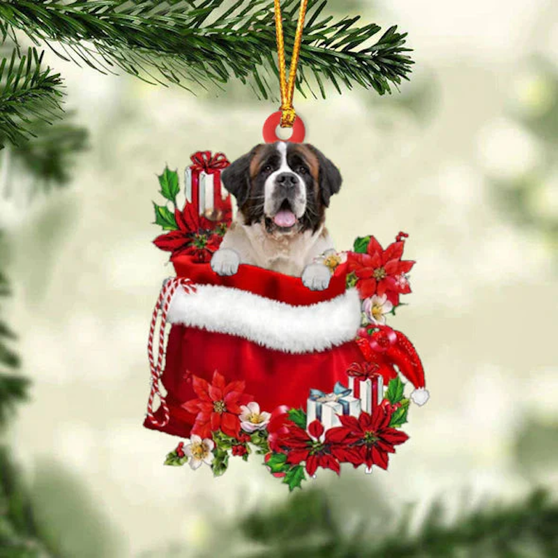 St Bernard In Gift Bag Christmas Ornament GB107-Jolura