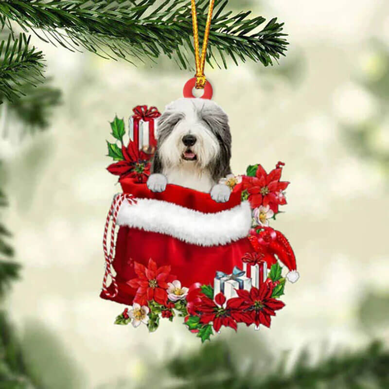 Old English Sheepdog In Gift Bag Christmas Ornament GB121-Jolura