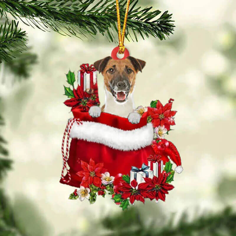 Fox Terrier In Gift Bag Christmas Ornament GB129-Jolura