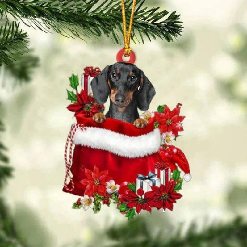Dachshund In Gift Bag Christmas Ornament GB135-Jolura