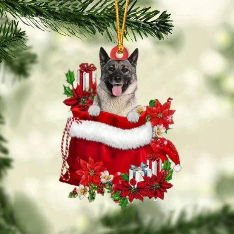 Norwegian Elkhound In Gift Bag Christmas Ornament GB136-Jolura