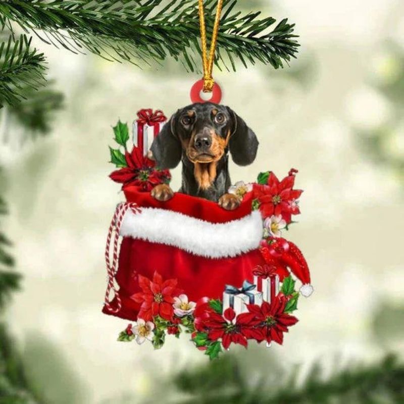 Dachshund In Gift Bag Christmas Ornament GB138-Jolura