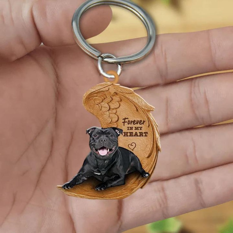 Black Staffordshire Bull Terrier Forever In My Heart Acrylic Keychain FK011-Jolura