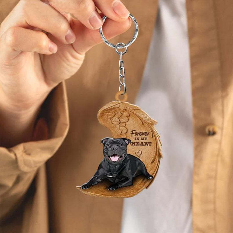 Black Staffordshire Bull Terrier Forever In My Heart Acrylic Keychain FK011-Jolura