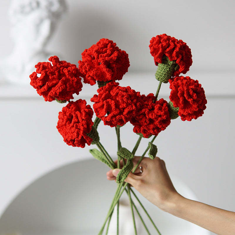 Handmade Knitted Décor Gift - Carnation - Red-Jolura