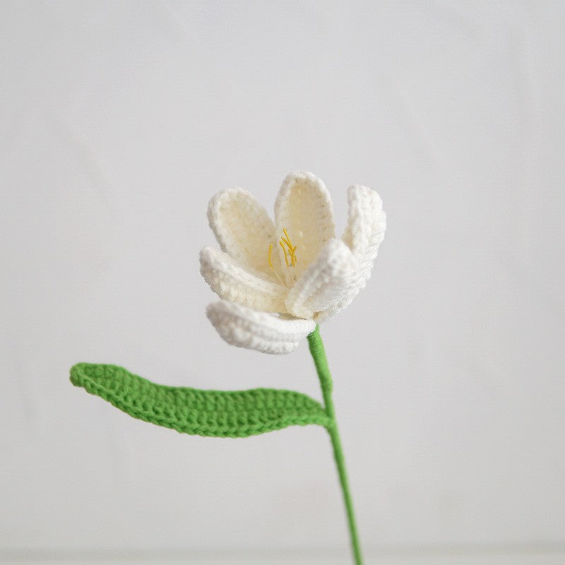 Handmade Knitted Décor Gift - Blooming tulip - White-Jolura