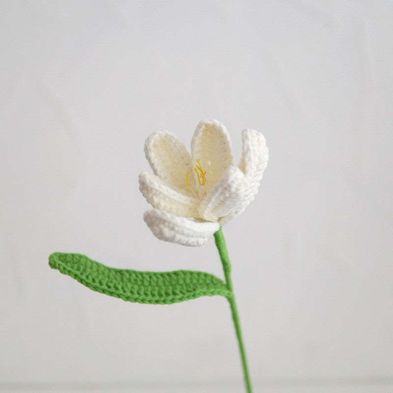 Handmade Knitted Décor Gift - Blooming tulip - White-Jolura