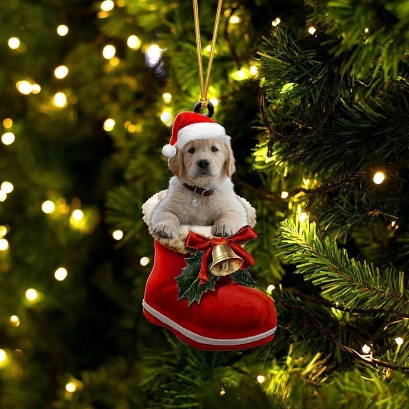 Golden Retriever Dog In Santa Boot Christmas Hanging Ornament SB001-Jolura