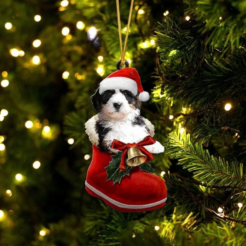 Bernedoodle In Santa Boot Christmas Hanging Ornament SB002-Jolura
