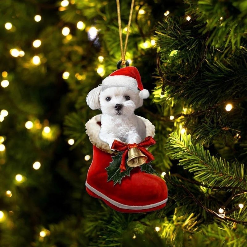 Maltese In Santa Boot Christmas Hanging Ornament SB004-Jolura
