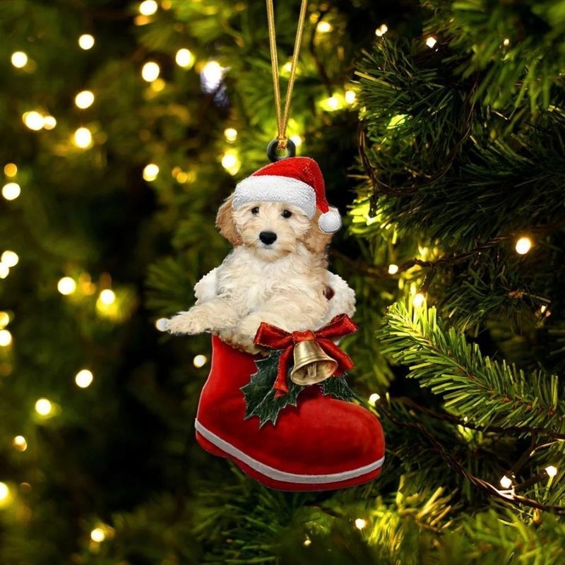 Goldendoodle Apricot In Santa Boot Christmas Hanging Ornament SB005-Jolura