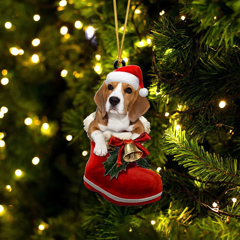 Beagle In Santa Boot Christmas Hanging Ornament SB007-Jolura