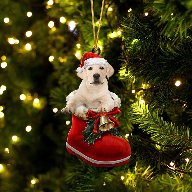Labrador Retriever White In Santa Boot Christmas Hanging Ornament SB009-Jolura