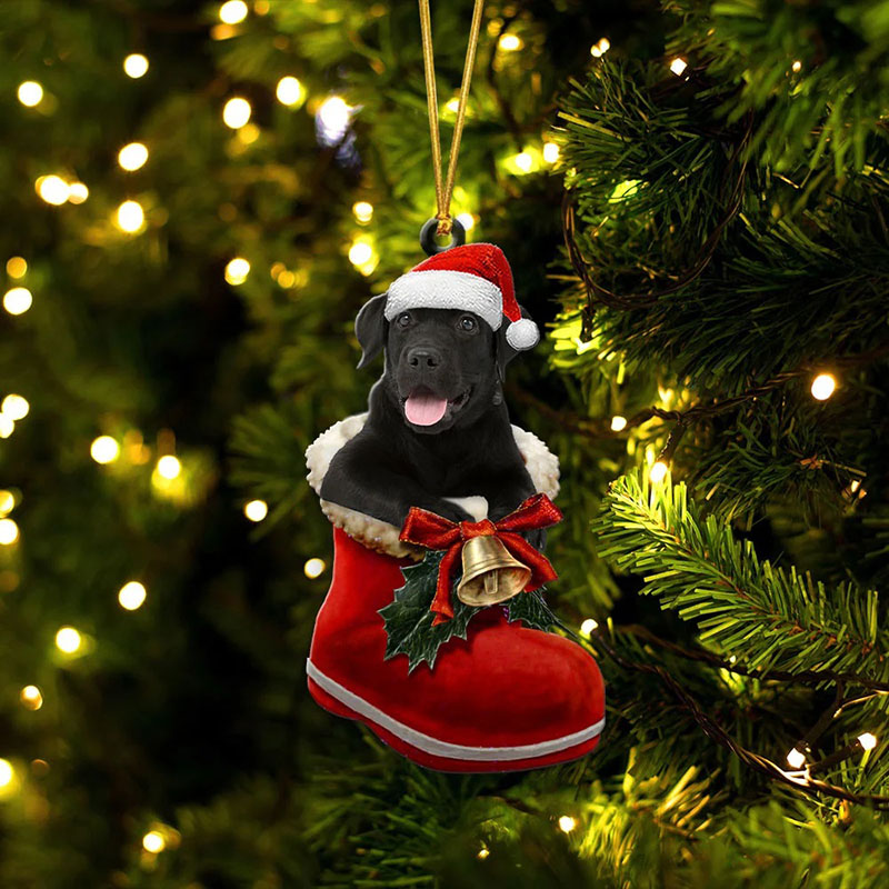 Labrador Retriever Black In Santa Boot Christmas Hanging Ornament SB010-Jolura