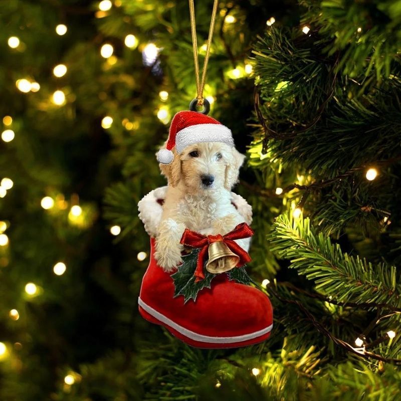 Goldendoodle Cream In Santa Boot Christmas Hanging Ornament SB012-Jolura