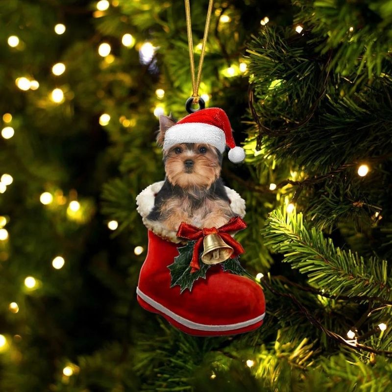 Yorkshire Terrier In Santa Boot Christmas Hanging Ornament SB013-Jolura