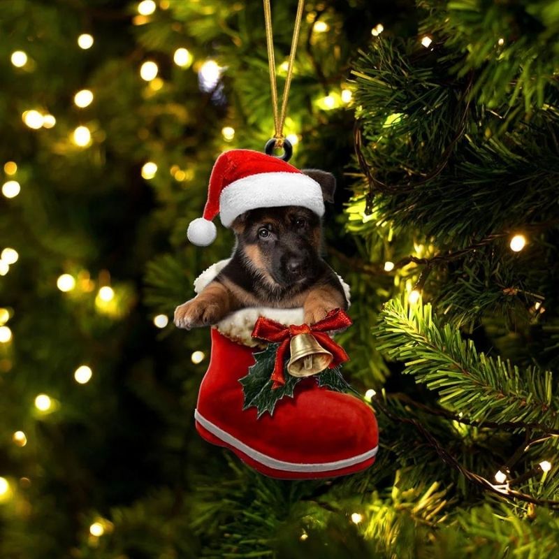 German Shepherd In Santa Boot Christmas Hanging Ornament SB014-Jolura