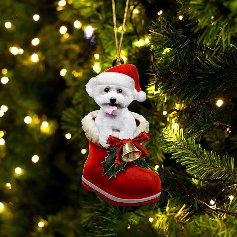 Bichon In Santa Boot Christmas Hanging Ornament SB016-Jolura