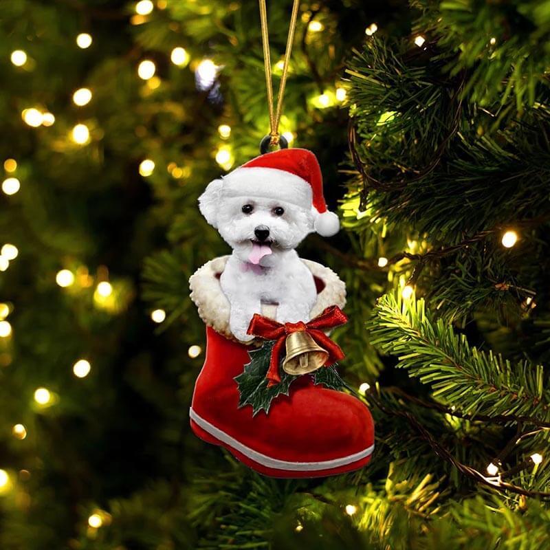 Bichon In Santa Boot Christmas Hanging Ornament SB016-Jolura