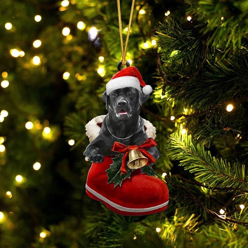 Black Labrador In Santa Boot Christmas Hanging Ornament SB017-Jolura