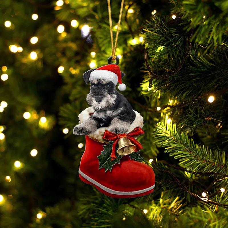 Miniature Schnauzer In Santa Boot Christmas Hanging Ornament SB019-Jolura